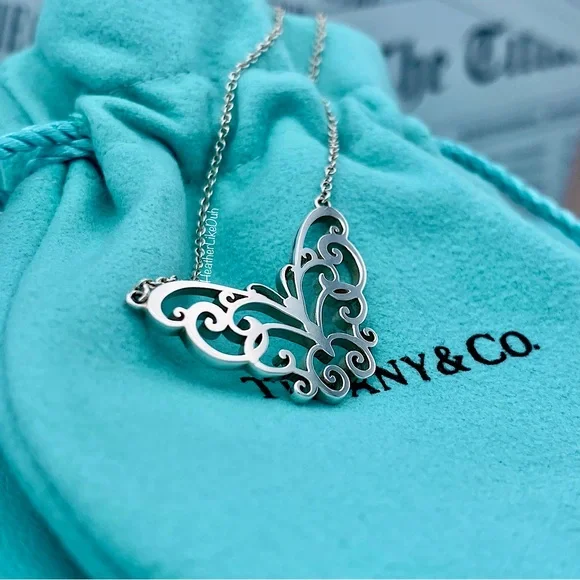 SOLD New RARE & RETIRED! Tiffany & Co. Enchant Butterfly Scroll Pendant Necklace - Picture 8 of 9